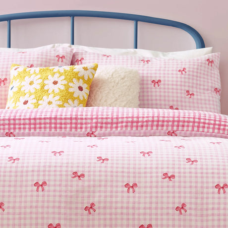 Gingham Bows Pink Duvet Cover Bedding Set - additional product view 2