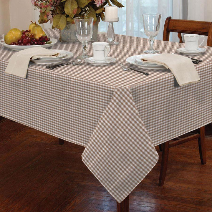 Gingham Tablecloth Beige 72" Round - Ideal