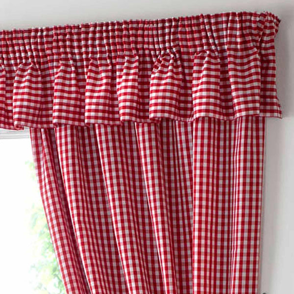 Gingham Tape Top Kitchen Pelmet Red - Ideal