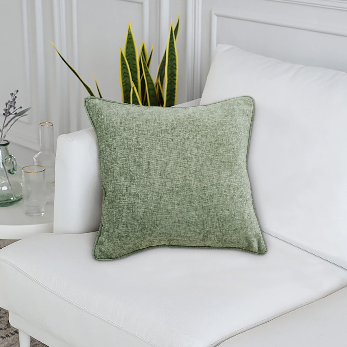 Amberley Sage Chenille Polyester Filled Cushion 45cm x 45cm