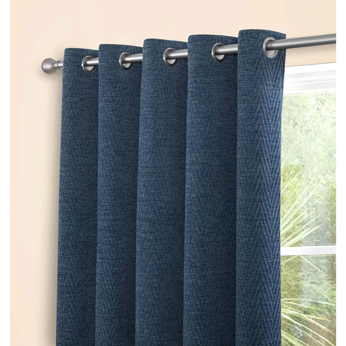 Langley Kingfisher Herringbone Thermal Eyelet Curtains