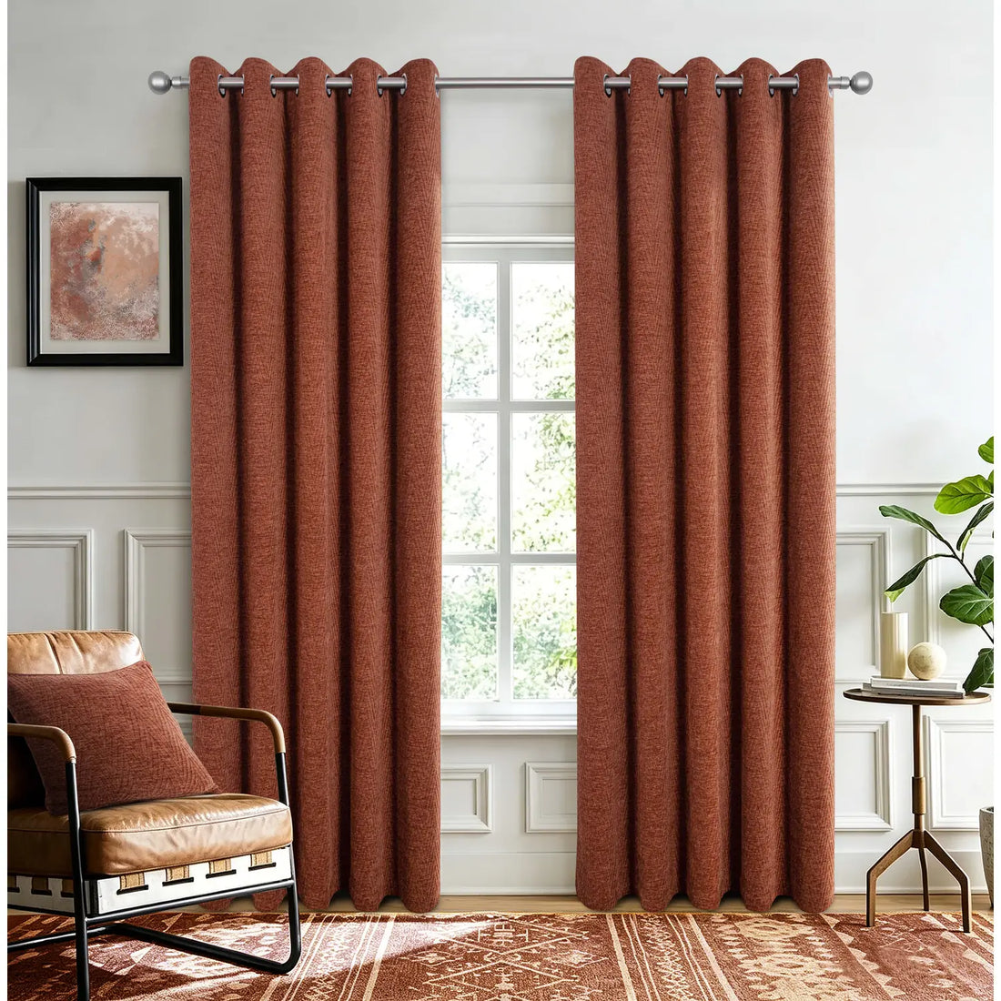 Langley Nutmeg Herringbone Thermal Eyelet Curtains