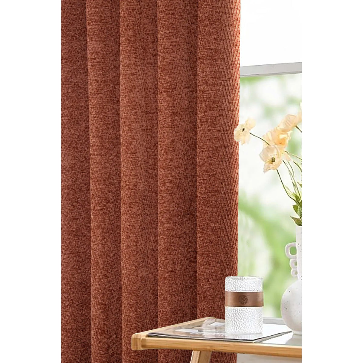 Langley Nutmeg Herringbone Thermal Eyelet Curtains