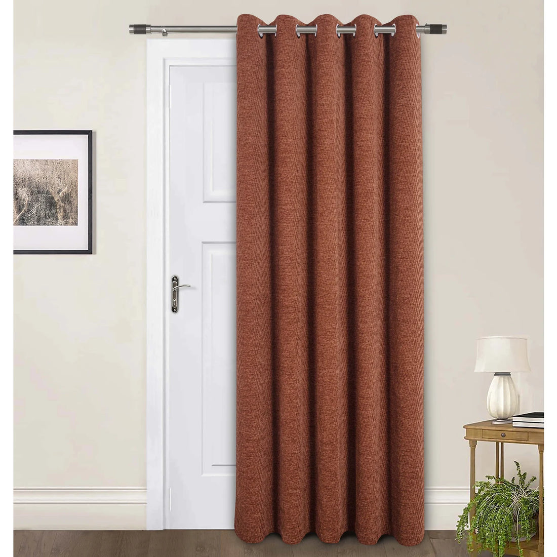 Langley Nutmeg Herringbone Thermal Eyelet Door Curtain 66 x 84 Inch