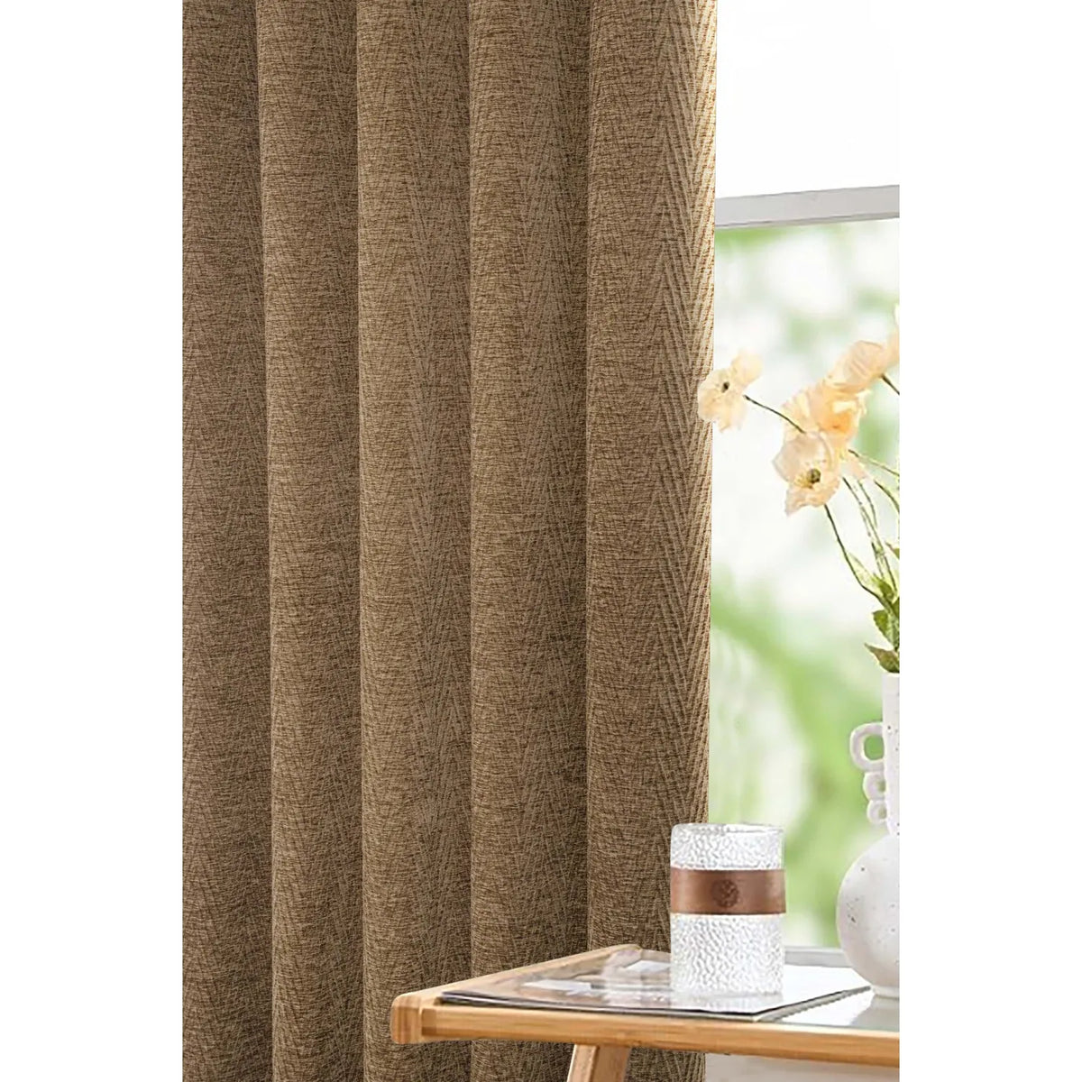 Langley Oatmeal Herringbone Thermal Eyelet Curtains