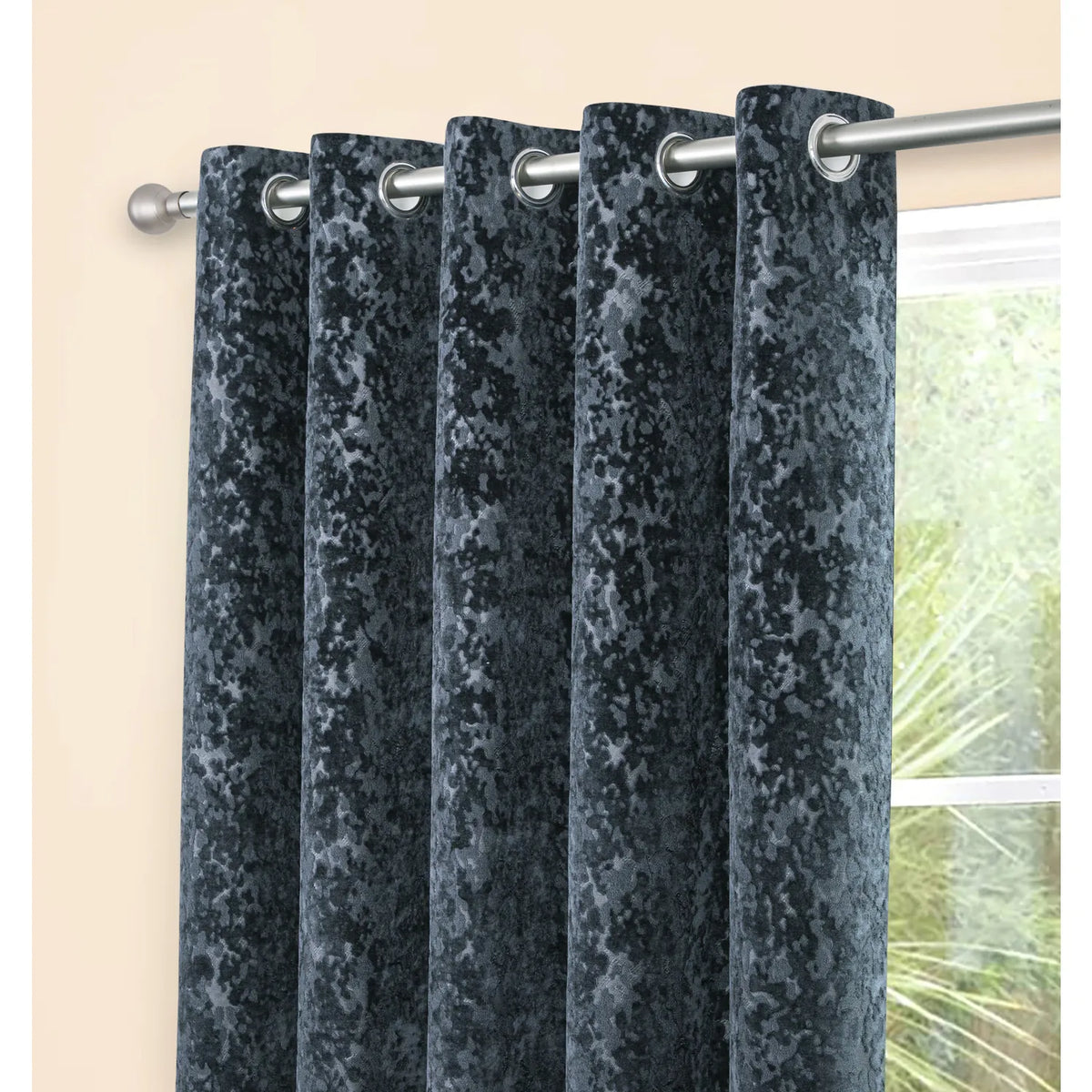 Richmond Charcoal Cut Velvet Thermal Eyelet Door Curtain 55 x 84 Inch