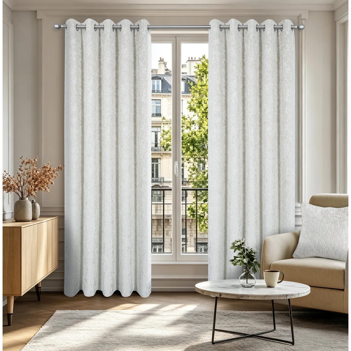 Richmond Pearl Cut Velvet Thermal Eyelet Curtains