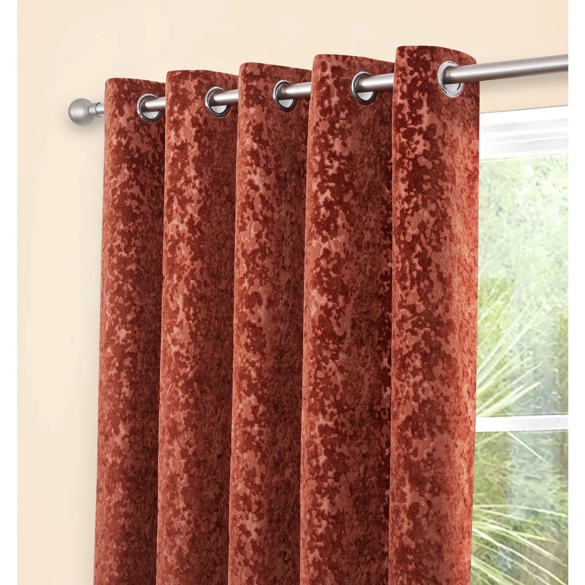 Richmond Terracotta Cut Velvet Thermal Eyelet Door Curtain 55 x 84 Inch