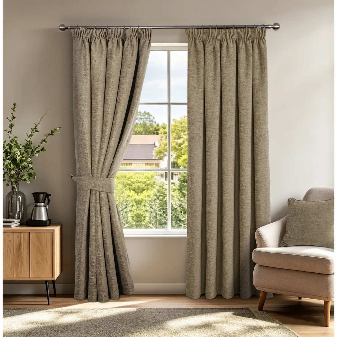 Washington Earth Chenille Thermal Pencil Pleat Curtains