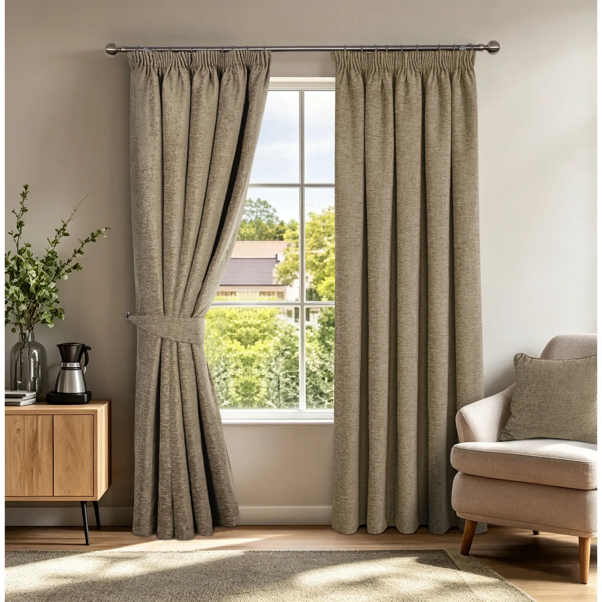 Washington Earth Chenille Thermal Pencil Pleat Curtains
