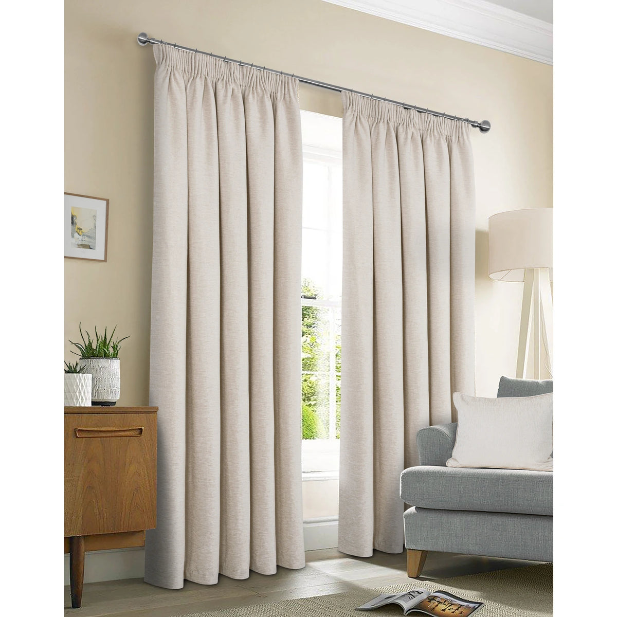 Washington Natural Chenille Thermal Pencil Pleat Curtains