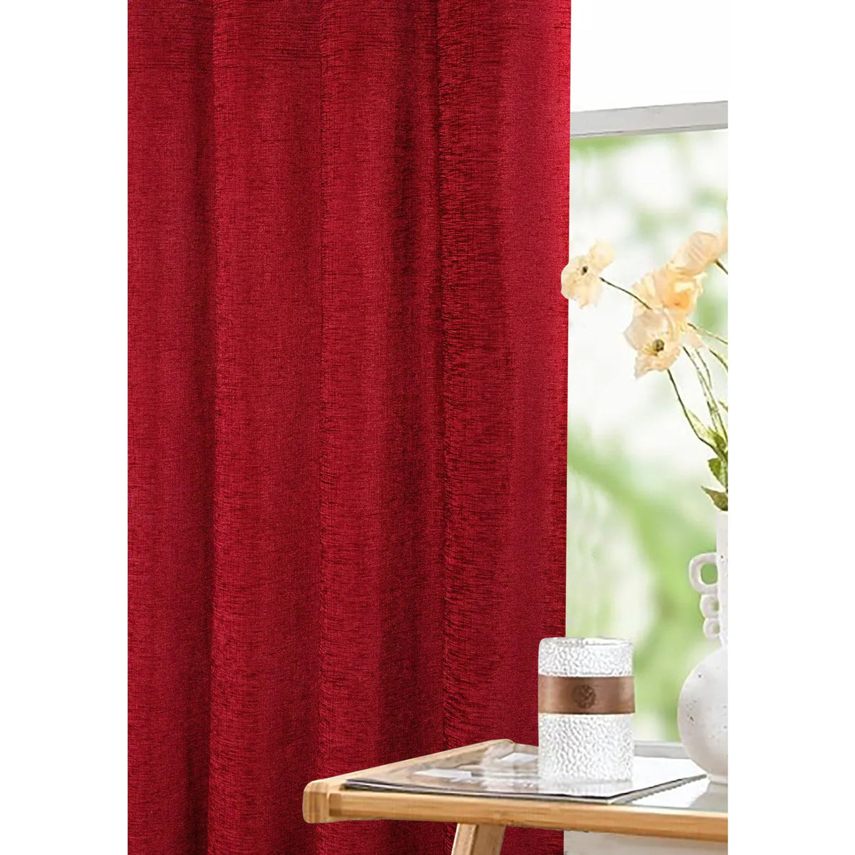 Washington Wine Chenille Thermal Pencil Pleat Curtains