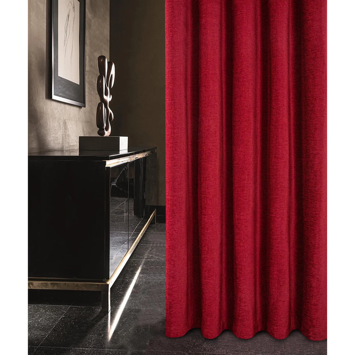 Washington Wine Chenille Thermal Pencil Pleat Curtains