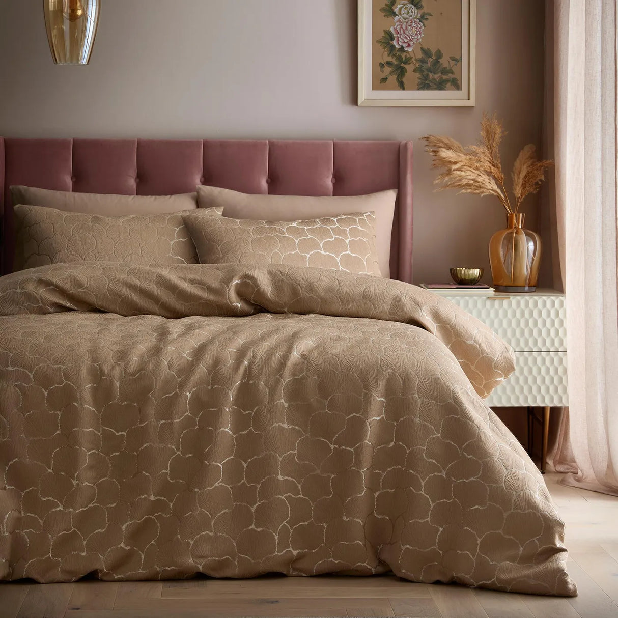 UW Home Soiree Ginko Natural Leaf Jacquard Duvet Cover Set 2