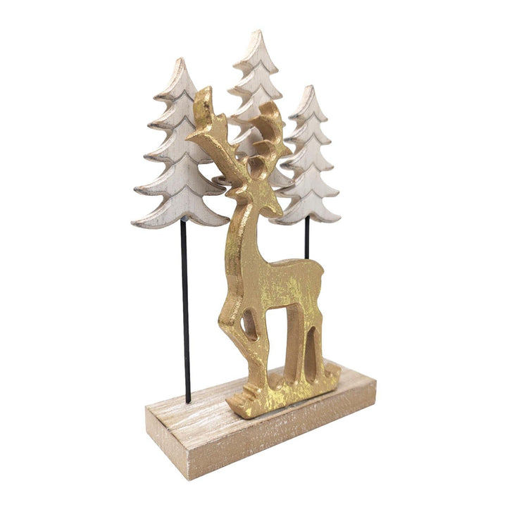 Gold Reindeer Wooden Decoration - Ideal