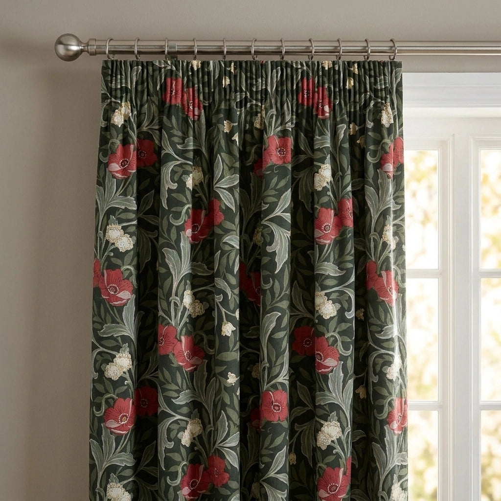 Sandringham Floral Pencil Pleat Tape Top Curtains 2