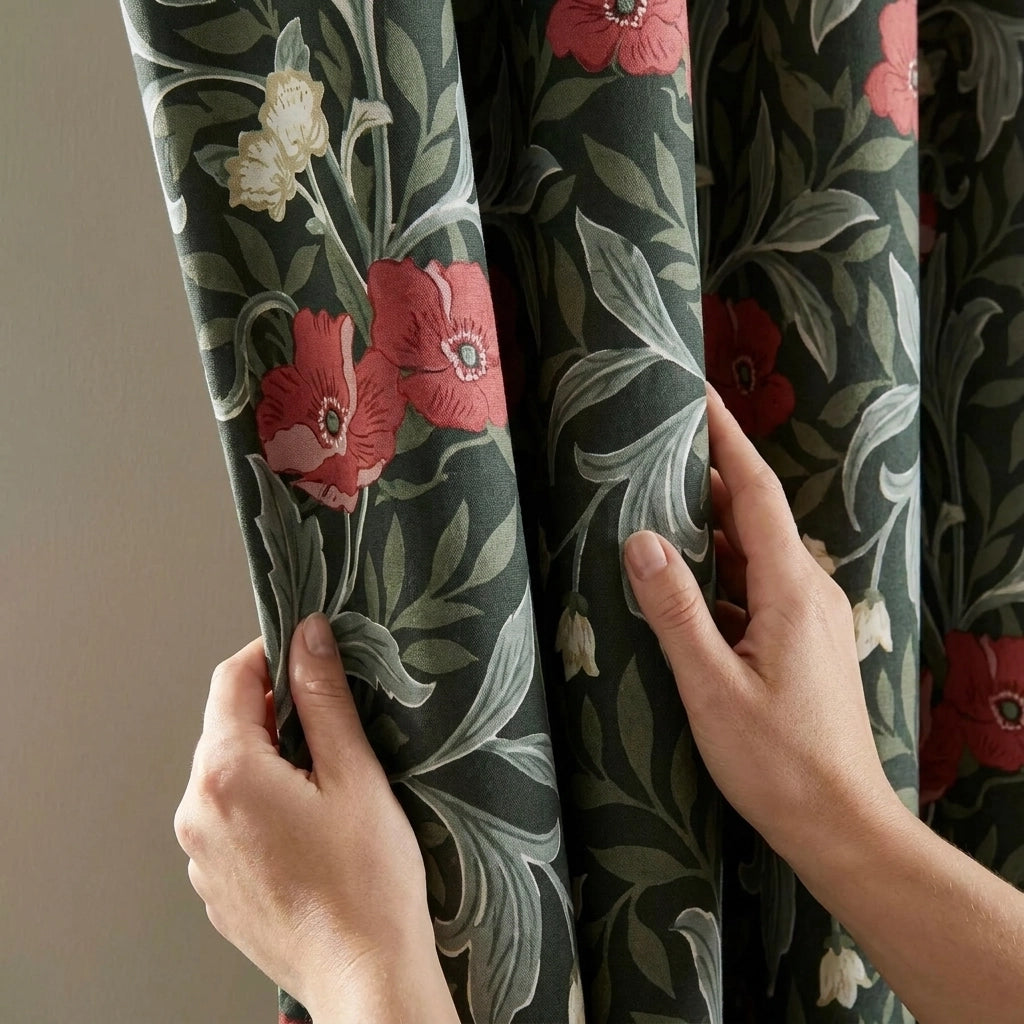 Sandringham Floral Pencil Pleat Tape Top Curtains 3