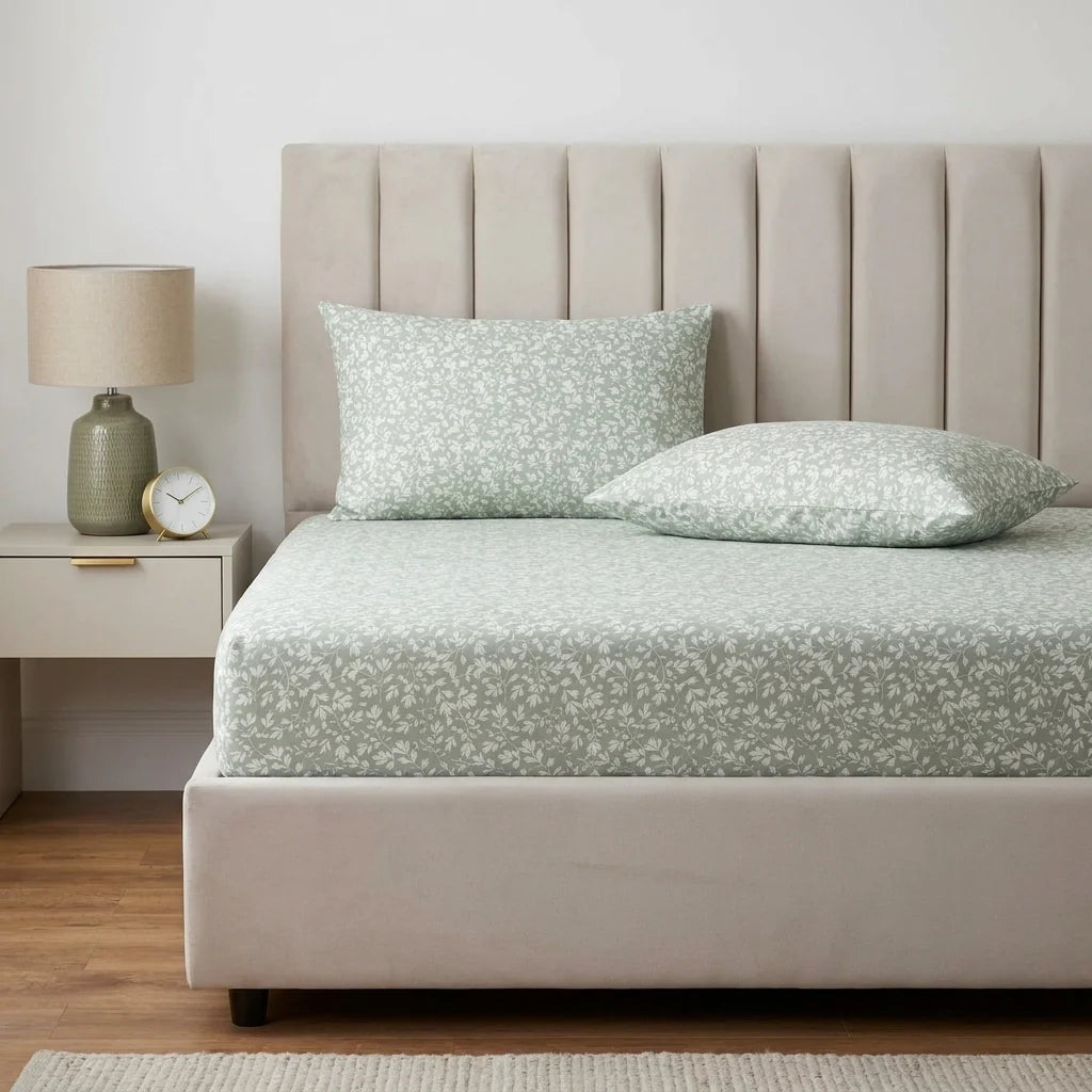 Tess 28cm Deep Floral Fitted Sheet - Green