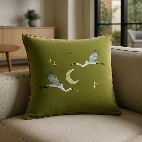 Moonlit Flight Cushion Cover / Filled Cushion 18" x 18" (45cm x 45cm) - Olive