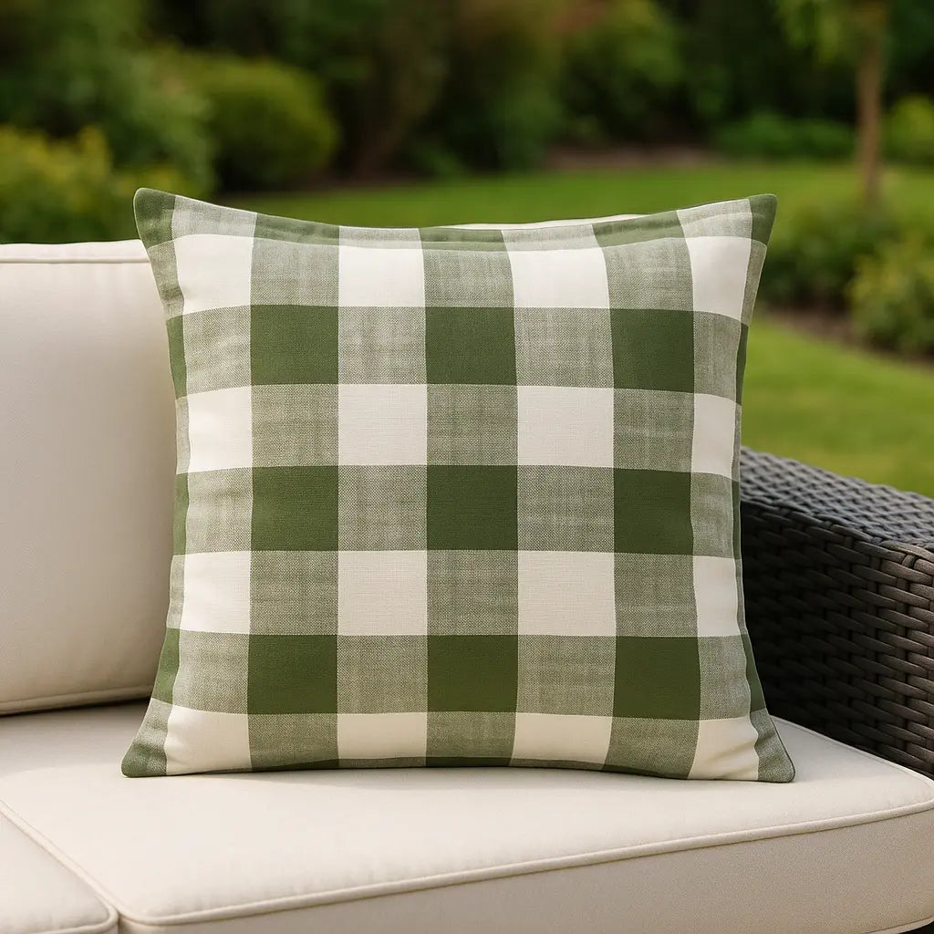 Chesil Check Outdoor 100% Cotton Moss Cushion Cover or Filled Cushion 50cm x 50cm