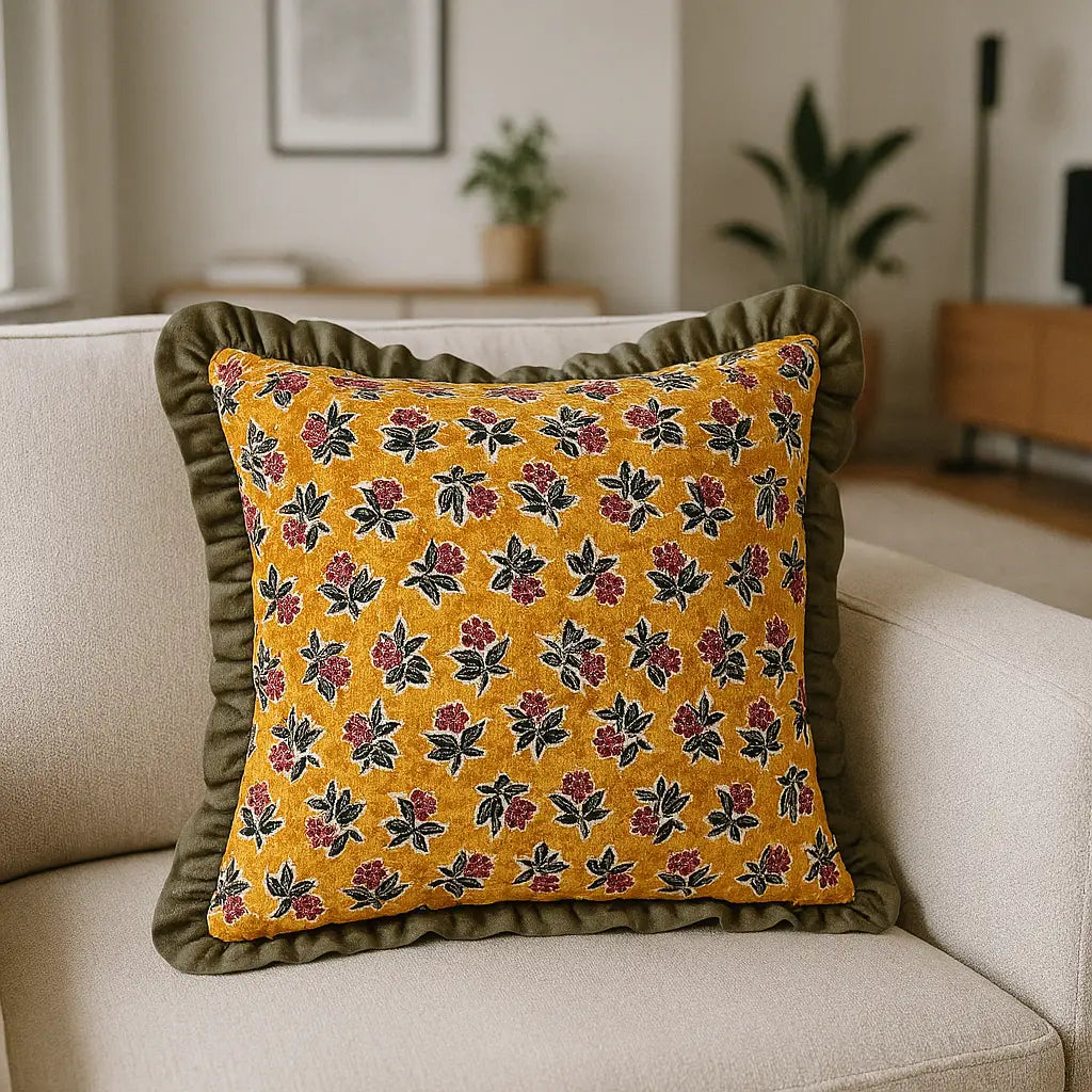 Kemble 100% Cotton Gold / Hunter Green Cushion Cover or Filled Cushion 45cm x 45cm