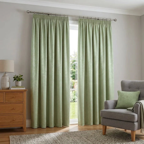 Galaxy Dim Out Woven Thermal Pencil Pleat Curtains - Green