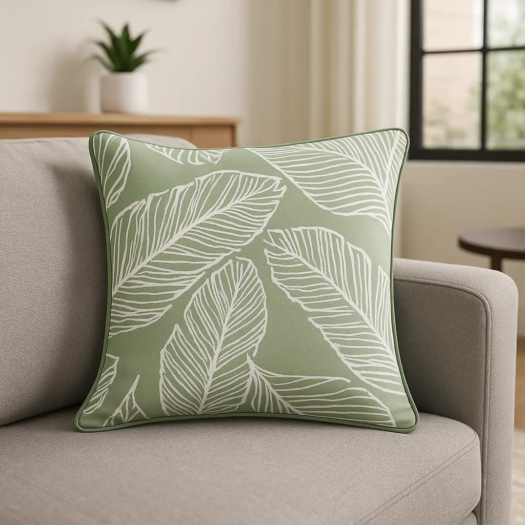 Matteo Leaf Cotton Cushion Cover 43cm x 43cm - Green