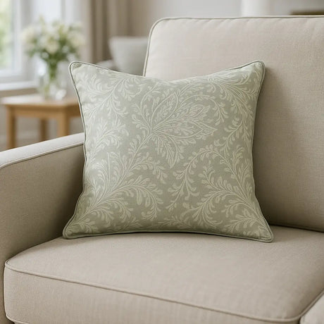 Aveline Floral Green & Grey Cushion Cover 43cm x 43cm - Green