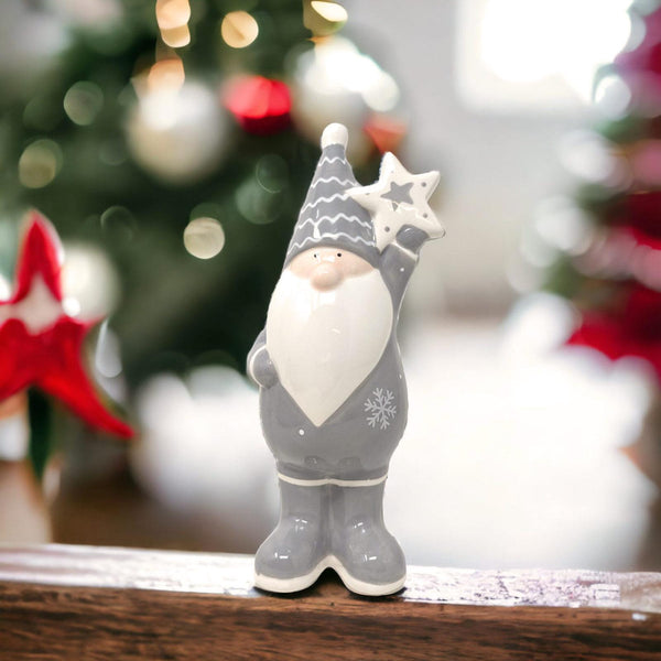 Grey Ceramic Santa & Star Ornament - Ideal