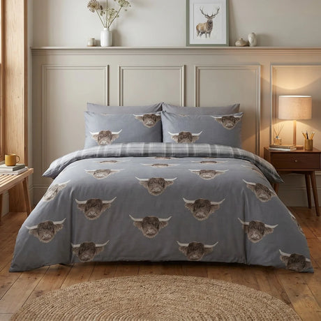 Highland Cow Duvet Cover Set - Grey