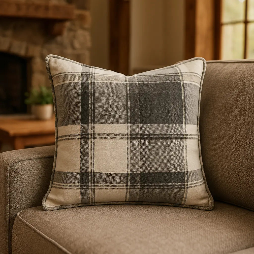 Balmoral Check Cushion Cover Cosy Tartan Pattern 43cm x 43cm - Slate Grey