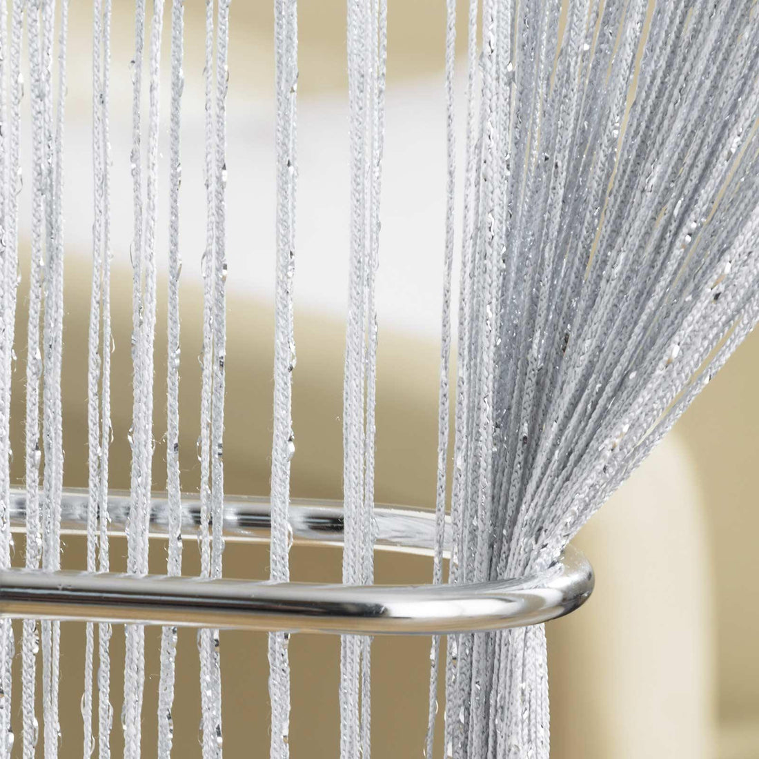 Glam String Grey Door Curtain Panel 35 x 79 Inch Voile Metallic