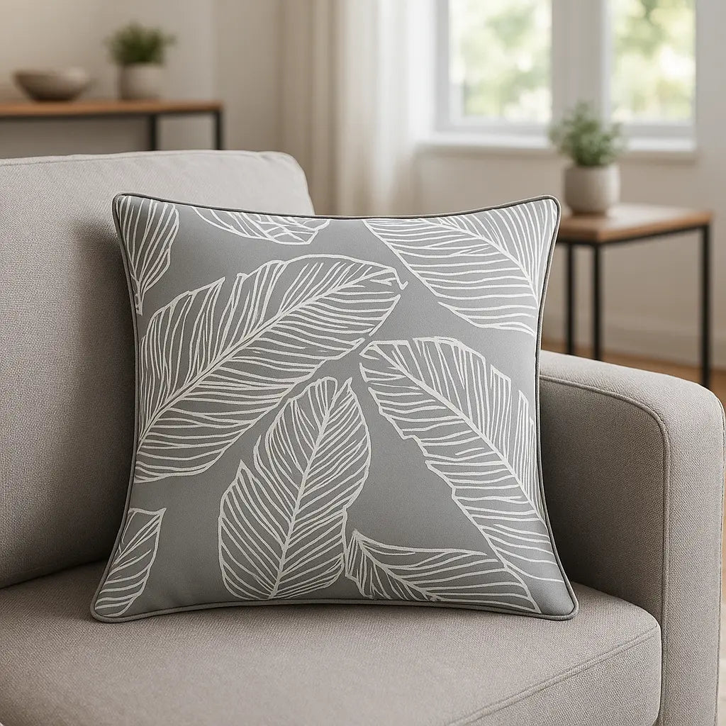 Matteo Leaf Cotton Cushion Cover 43cm x 43cm - Grey