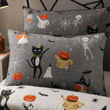 Close-up of matching Halloween Party Polycotton Duvet Cover Set pillowcases showing the pattern and fabric detail