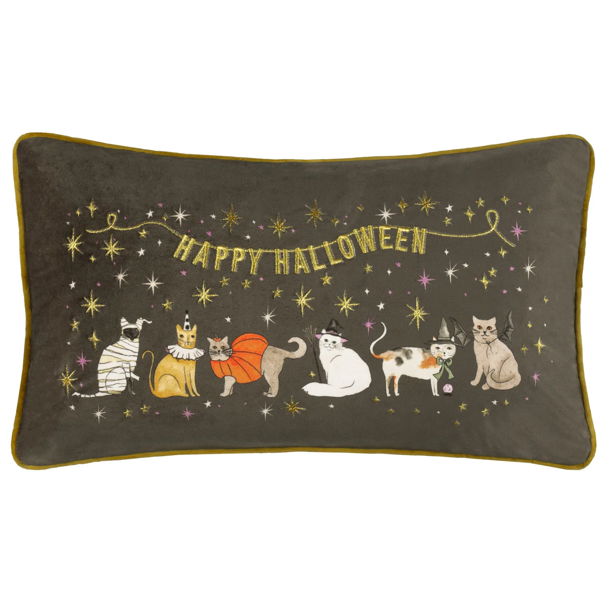 Halloween Pawty Embroidered Velvet Cushion Cover Multicolour 30 x 50cm - image 2