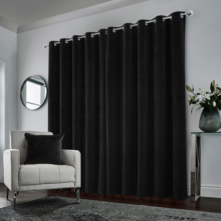 Hampton Velvet Blackout Eyelet Curtains Black - Ideal