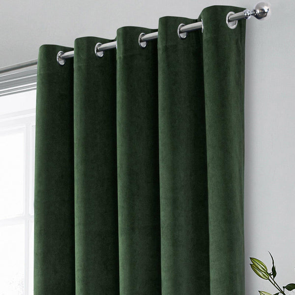 Hampton Velvet Blackout Eyelet Curtains Green - Ideal