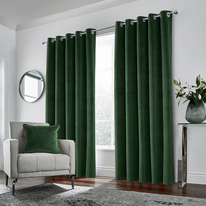 Hampton Velvet Blackout Eyelet Curtains Green - Ideal