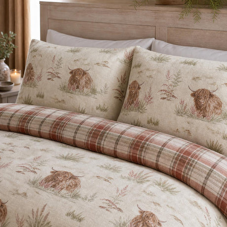 Close-up of matching Hanson Cow Brushed Cotton Flannelette Duvet Cover Set pillowcases showing the pattern and fabric detail
