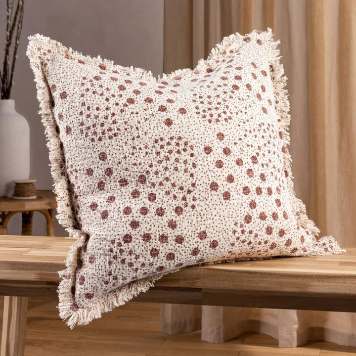Hara Pecan Fringed Cotton Cushion Cover 20" x 20" - Ideal