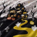 Macro close-up of the polycotton fabric on the Haunted House Halloween Polycotton Duvet Cover Set