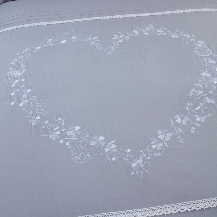 Heart Embroidered Grey Duvet Cover Set - Ideal