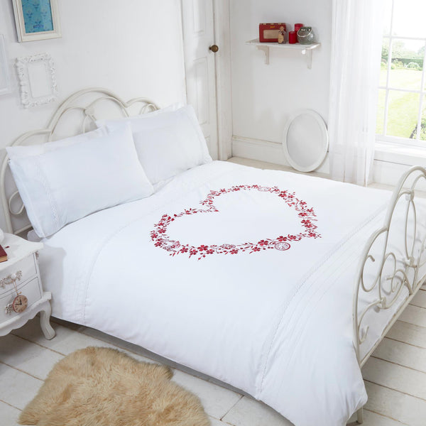 Heart Embroidered White Duvet Cover Set - Ideal