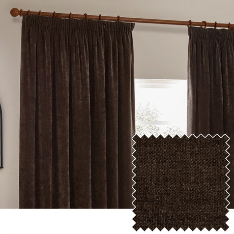 Heavy Lined Brown Velvet Chenille Pencil Pleat Curtains - additional product view 1
