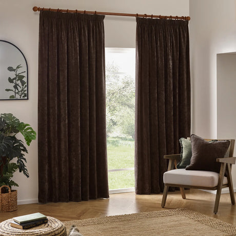 Heavy Lined Brown Velvet Chenille Pencil Pleat Curtains - additional product view 2