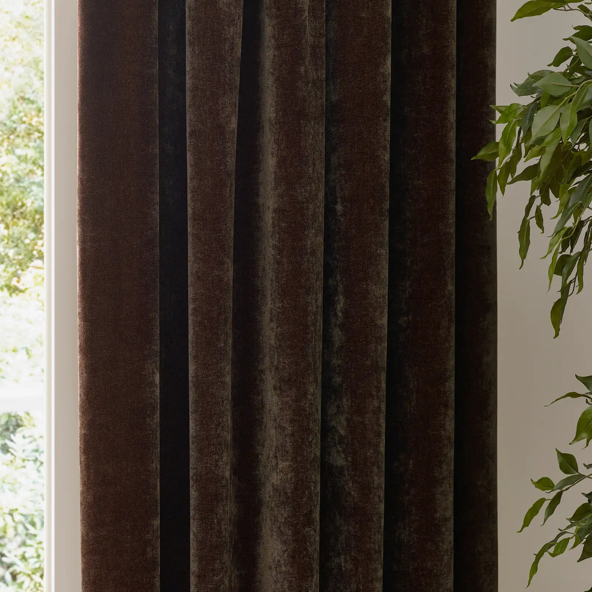Heavy Lined Brown Velvet Chenille Pencil Pleat Curtains - additional product view 3