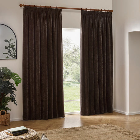 Heavy Lined Brown Velvet Chenille Pencil Pleat Curtains - additional product view 5