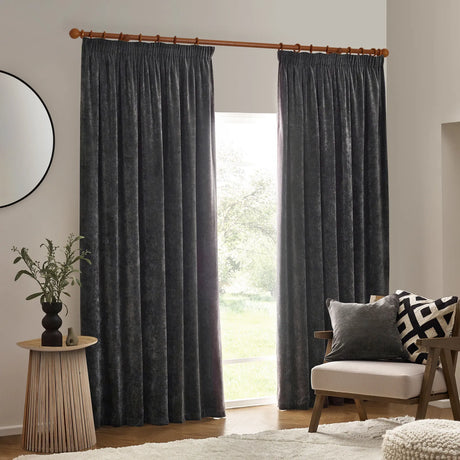 Heavy Lined Charcoal Velvet Chenille Pencil Pleat Curtains - additional product view 2