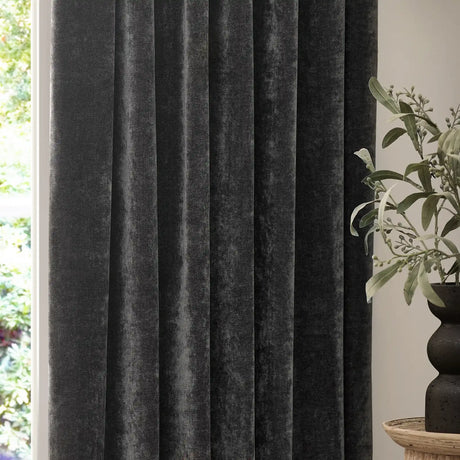 Heavy Lined Charcoal Velvet Chenille Pencil Pleat Curtains - additional product view 3
