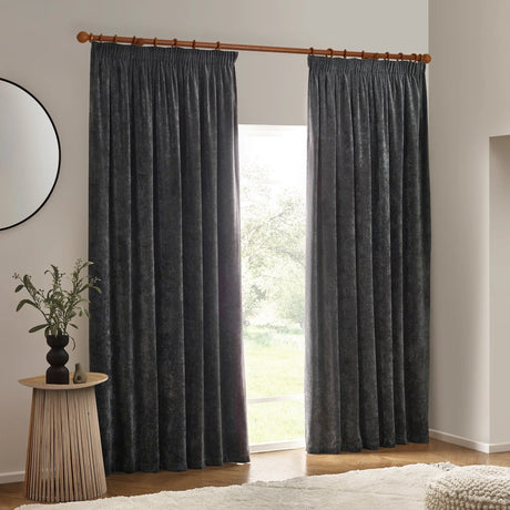 Heavy Lined Charcoal Velvet Chenille Pencil Pleat Curtains - additional product view 5